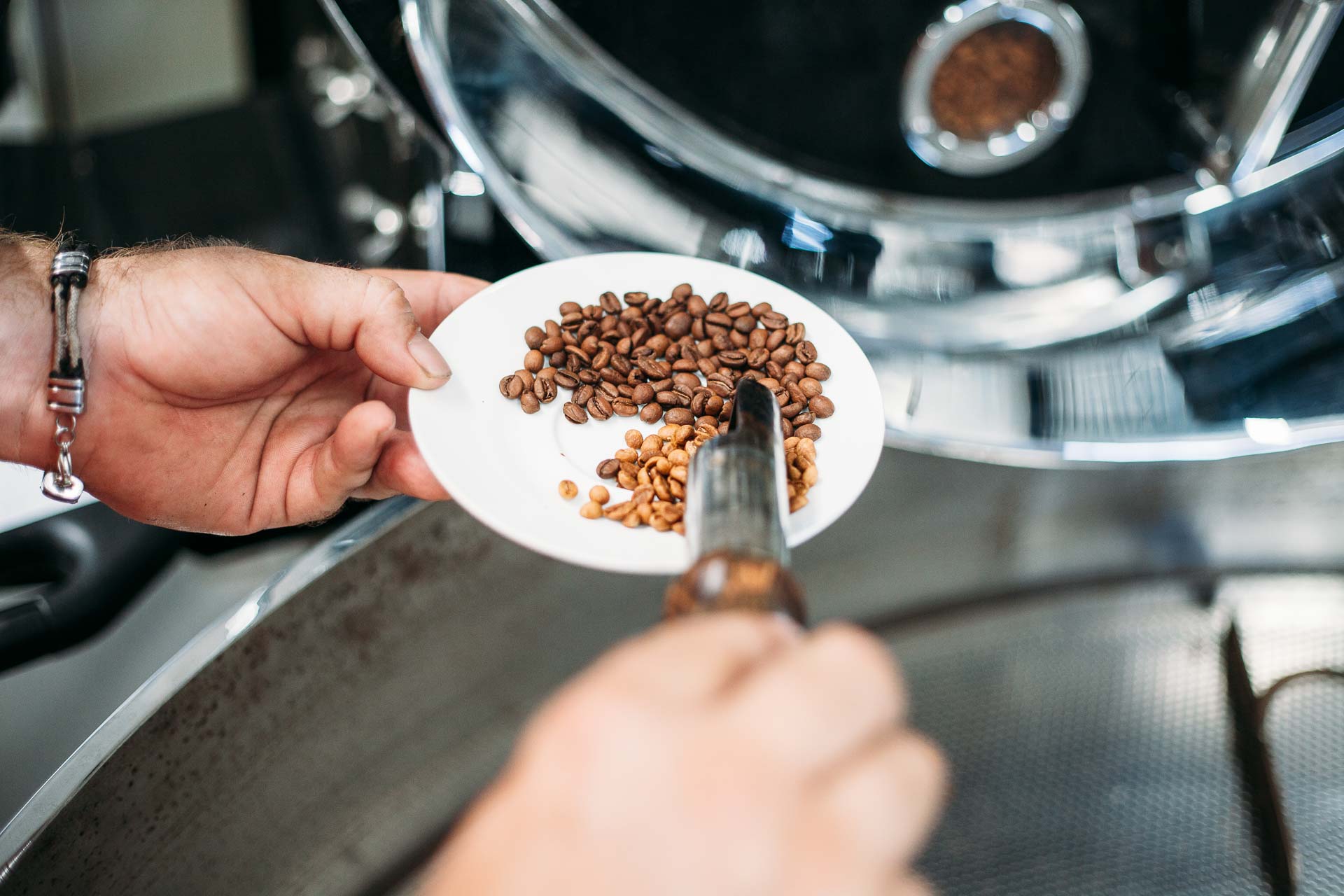 swiss water decaf being roasted